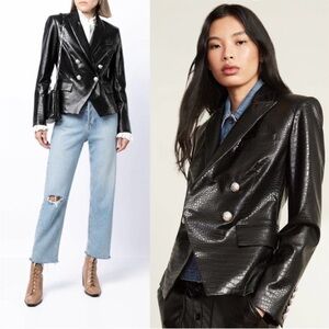 Veronica Beard Gail Faux Leather Dickey Jacket Blazer Black Size 2 Casual